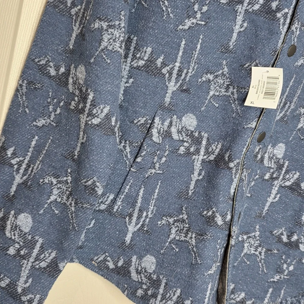 NWT Rock‎ & Roll Denim Boys XL Horse Cactus Print Shacket Tight Knit Fleece Blue